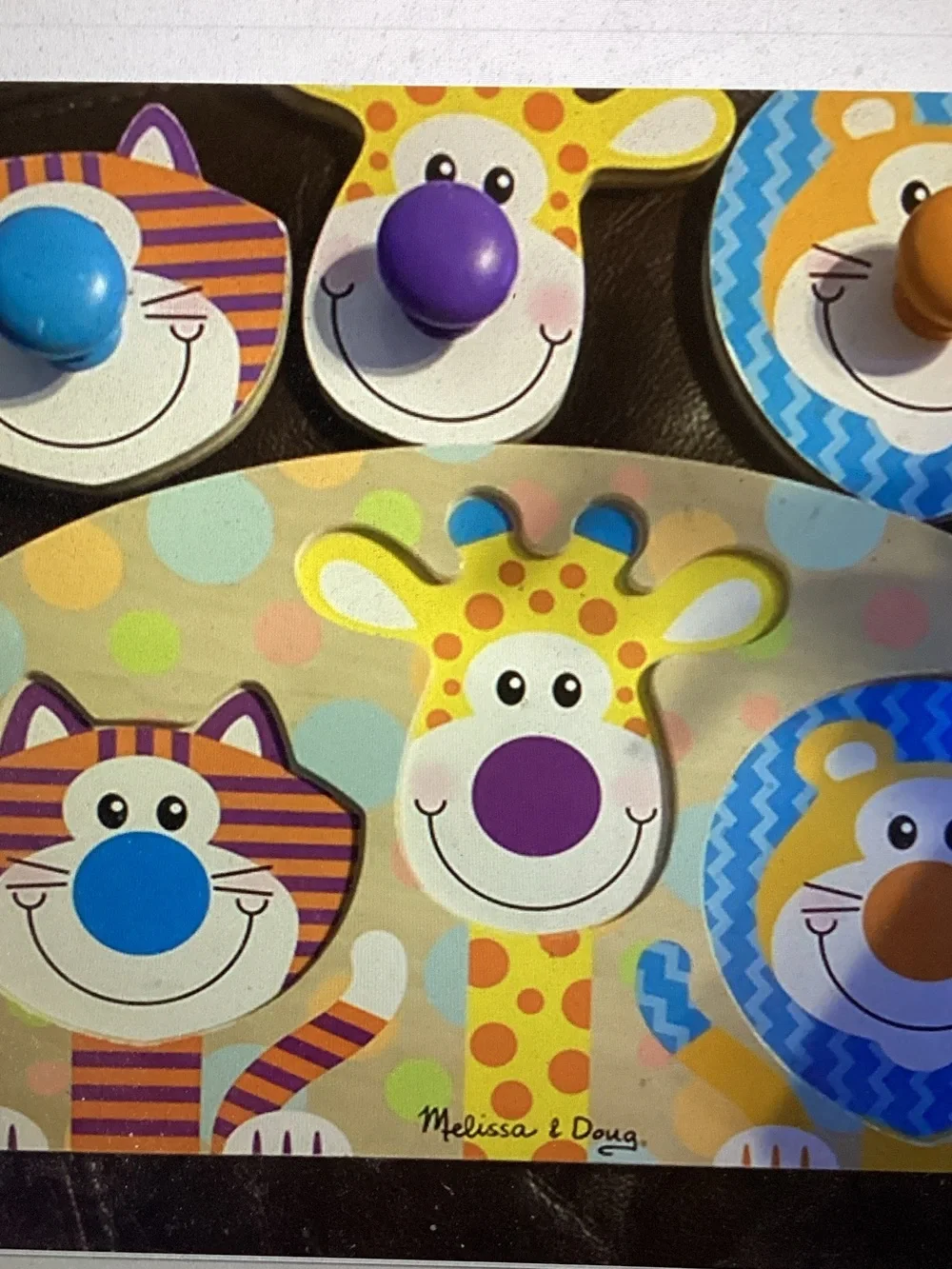 Melissa & Doug Animal Knob Puzzle with Blue, Purple, Orange Knobs